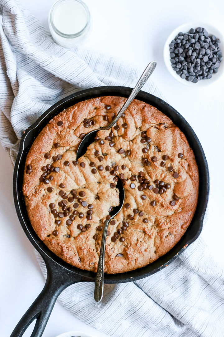 Cast Iron Chocolate Chip Cookie (Healthy, Easy) - Brae's Bites